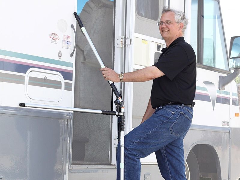 A safety handle for RV motorhome applications.