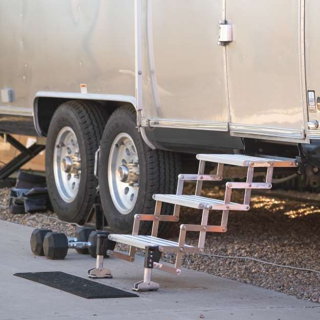 Airstream-compatible RV steps and accessories